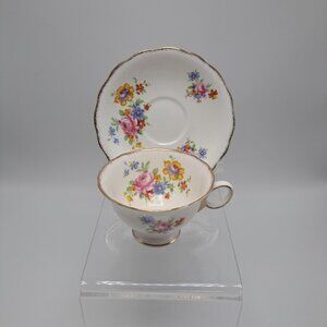 Radfords Bone China Floral Teacup & Saucer Set Gold Trim England Vintage